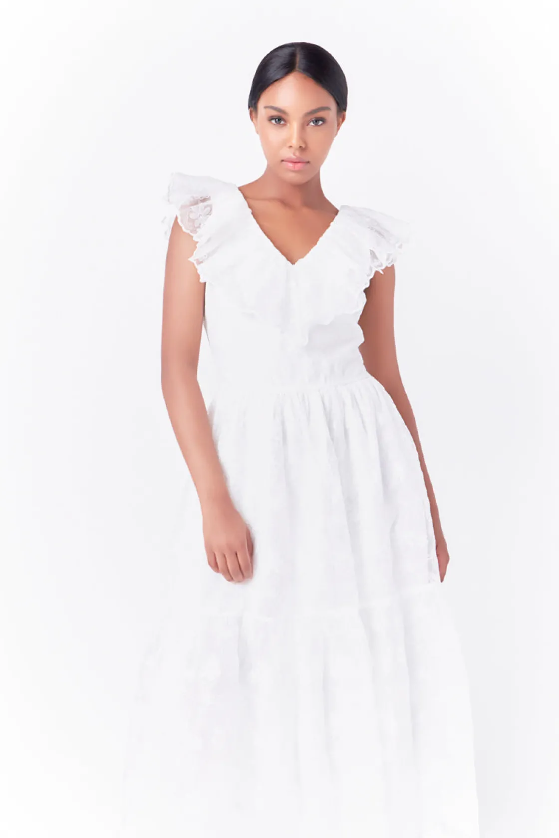 endless_rose__floral_embr_4-2.webp ENDLESS ROSE White Dresses | Tops*- Floral Embroidery Organza Midi Dress OFFWHITE