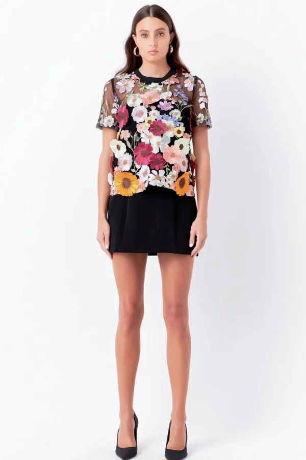 ENDLESS ROSE Tops*- Floral Embroidered Top