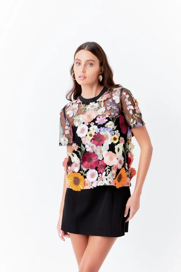 ENDLESS ROSE Tops*- Floral Embroidered Top
