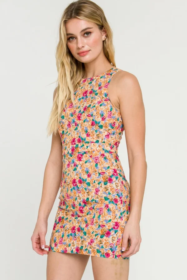 ENDLESS ROSE Tops*- Floral Fitted Mini Dress with Back Cutout MULTI