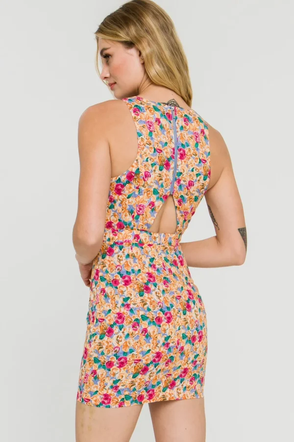 ENDLESS ROSE Tops*- Floral Fitted Mini Dress with Back Cutout MULTI