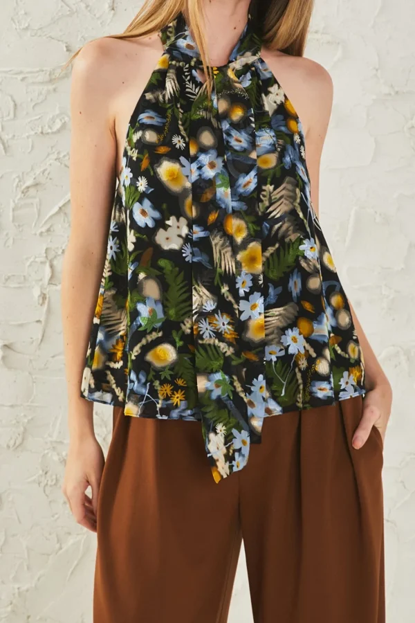 ENDLESS ROSE Tops*- Floral Halter Top BLACKMULTI