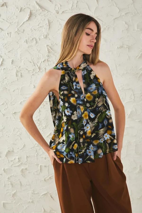 ENDLESS ROSE Tops*- Floral Halter Top BLACKMULTI