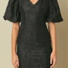 ENDLESS ROSE Tops*- Floral Jacquard Puff Sleeve Mini Dress