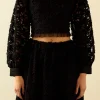 ENDLESS ROSE Tops*- Floral Lace Long Sleeve Top BLACK