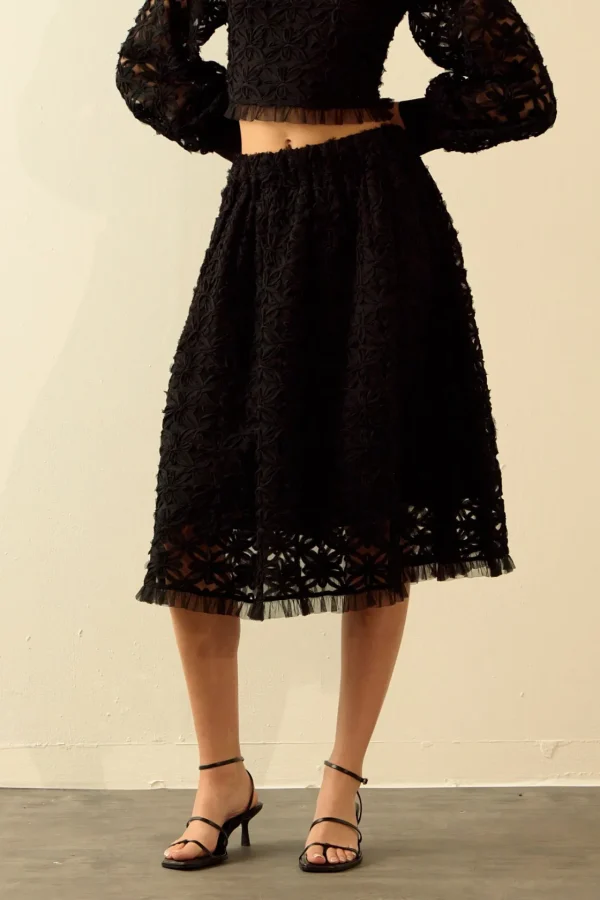 ENDLESS ROSE Skirts | Tops*- Floral Lace Midi Skirt BLACK