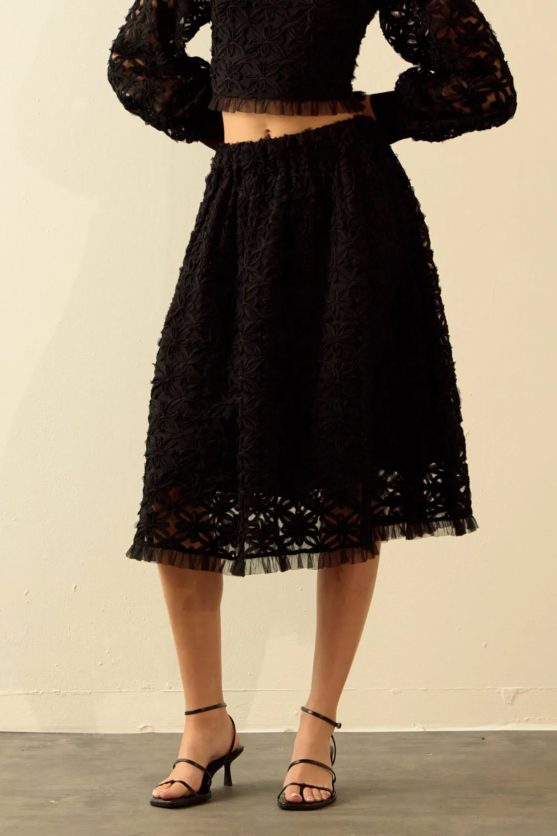 endless_rose__floral_lace_0-3.webp ENDLESS ROSE Skirts | Tops*- Floral Lace Midi Skirt BLACK
