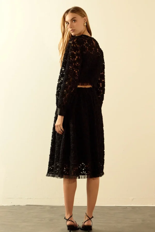 ENDLESS ROSE Tops*- Floral Lace Long Sleeve Top BLACK