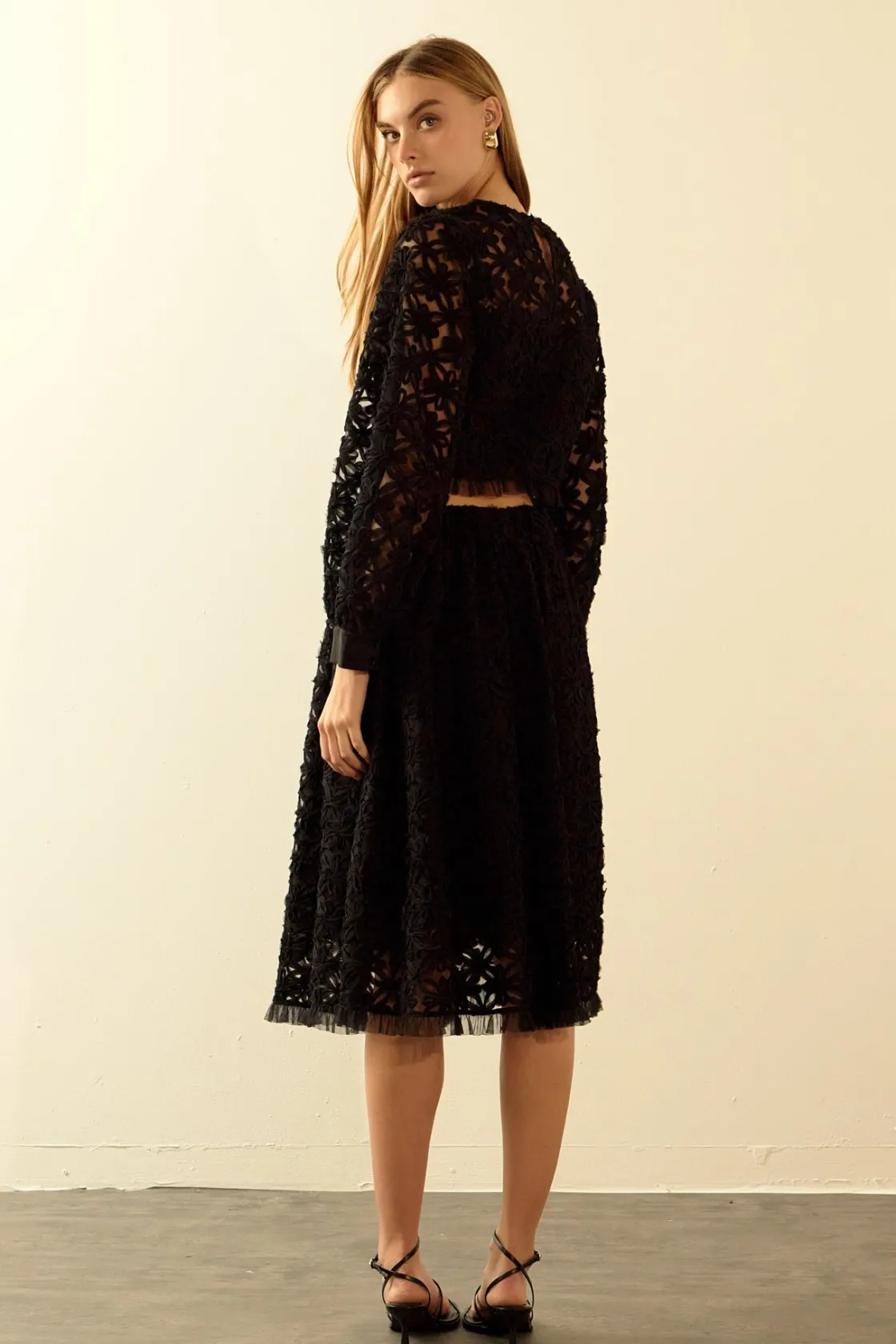 endless_rose__floral_lace_2-3.webp ENDLESS ROSE Skirts | Tops*- Floral Lace Midi Skirt BLACK