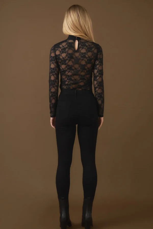 ENDLESS ROSE Tops*- Floral Lace See Through Top BLACK