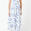 ENDLESS ROSE Tops*- Floral Layered Long Dress WHITE/BLUE