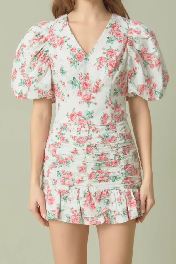 ENDLESS ROSE Matching Sets | Tops*- Floral Linen Puff Sleeve Top IVORY