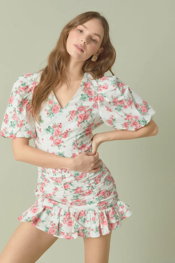ENDLESS ROSE Matching Sets | Skirts*- Floral Linen Ruffled Mini Skirt IVORY