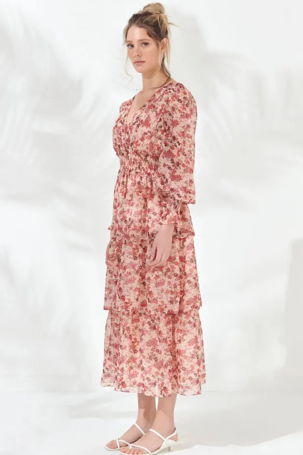 ENDLESS ROSE Print Takeaway | Bow Tie*- Floral Long-Sleeve Maxi Dress PINKMULTI