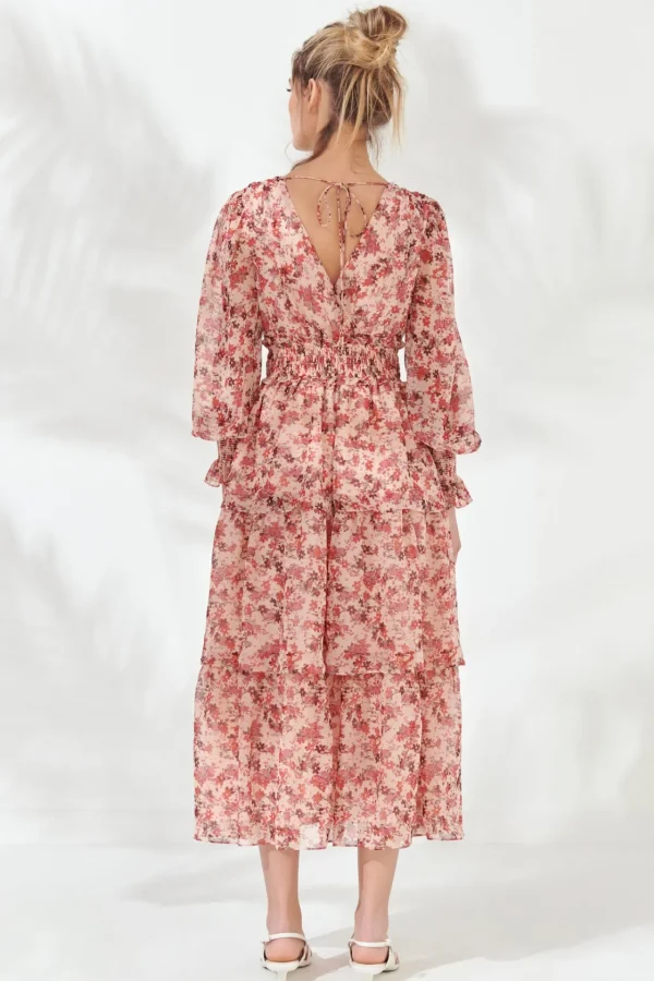 ENDLESS ROSE Print Takeaway | Bow Tie*- Floral Long-Sleeve Maxi Dress PINKMULTI