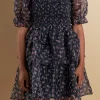 ENDLESS ROSE Floral Dresses | Tops*- Floral Organza Double Ruffled Baby Doll BLACKNAVY