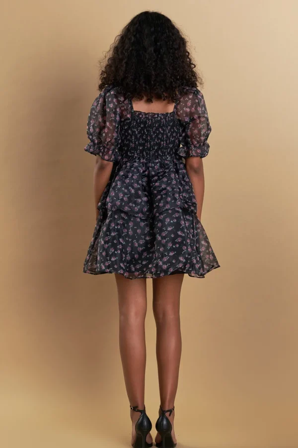 ENDLESS ROSE Floral Dresses | Tops*- Floral Organza Double Ruffled Baby Doll BLACKNAVY