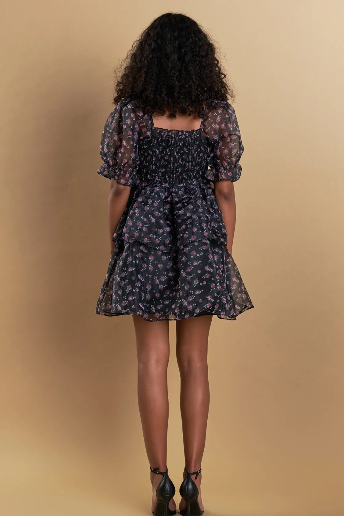 endless_rose__floral_orga_3.webp ENDLESS ROSE Floral Dresses | Tops*- Floral Organza Double Ruffled Baby Doll BLACKNAVY