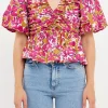 ENDLESS ROSE Tops*- Floral Pleated Top PINKMULTI