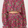 ENDLESS ROSE Tops*- Floral Pleated Bubbled Top MAGENTA