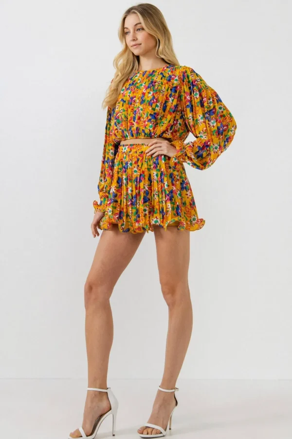 ENDLESS ROSE Skirts | Tops*- Floral Pleated Mini Skirt YELLOW