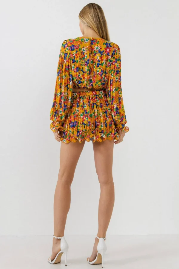 ENDLESS ROSE Skirts | Tops*- Floral Pleated Mini Skirt YELLOW