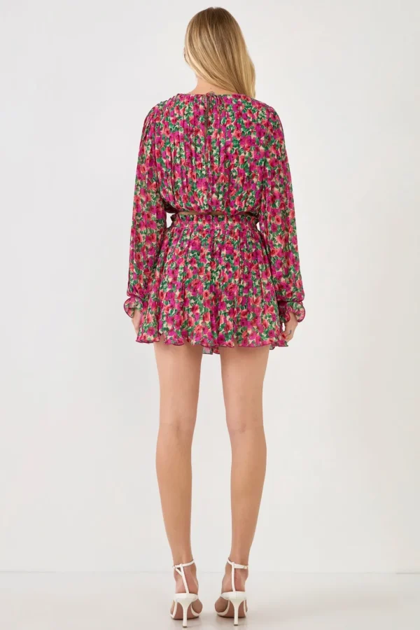 ENDLESS ROSE Tops*- Floral Pleated Bubbled Top MAGENTA