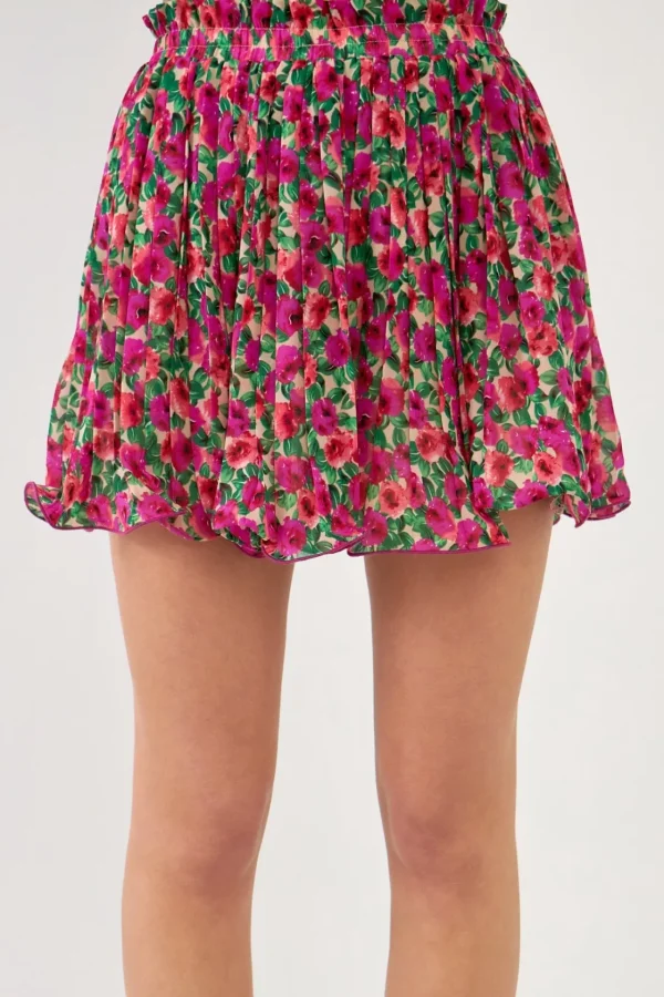 ENDLESS ROSE Skirts | Tops*- Floral Pleated Elastized Skirt MAGENTA