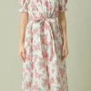 ENDLESS ROSE Tops*- Floral Print Linen Midi Dress IVORY