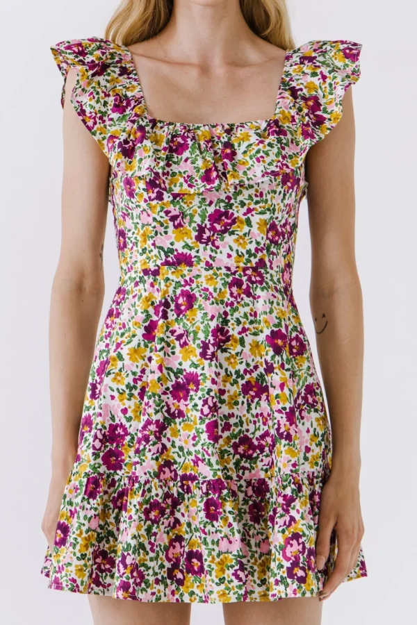 ENDLESS ROSE Tops*- Floral Print Ruffled Dress WHITEMULTI