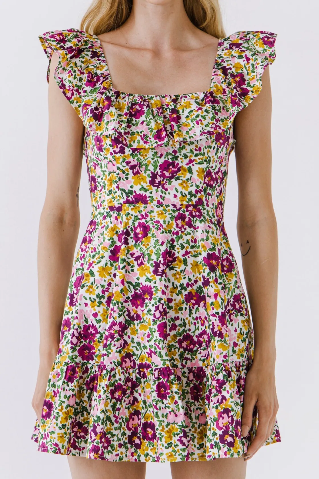 endless_rose__floral_prin_0-2.webp ENDLESS ROSE Tops*- Floral Print Ruffled Dress WHITEMULTI