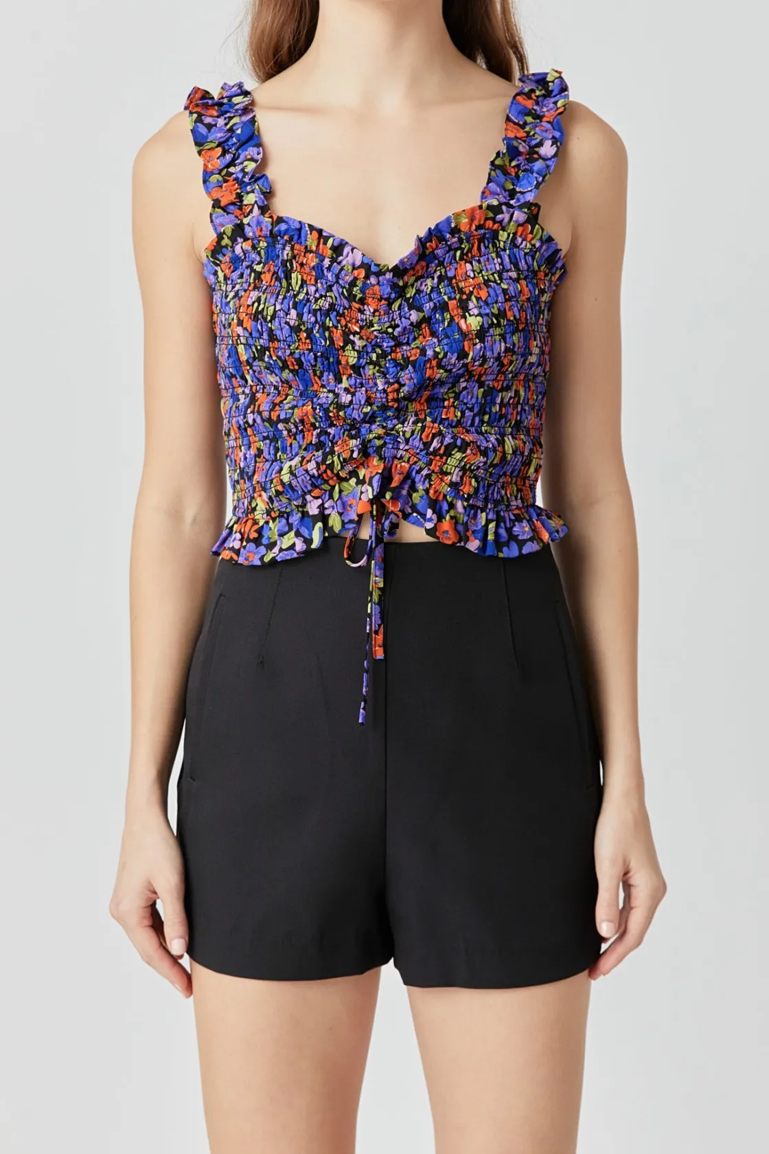 endless_rose__floral_prin_0-3.webp ENDLESS ROSE Tops*- Floral Print Smocked Top BLACKMULTI