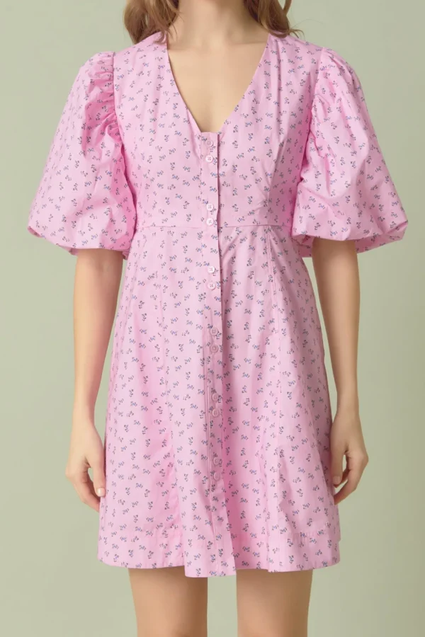 ENDLESS ROSE Tops*- Floral Print Mini Dress with Button Detail LILAC