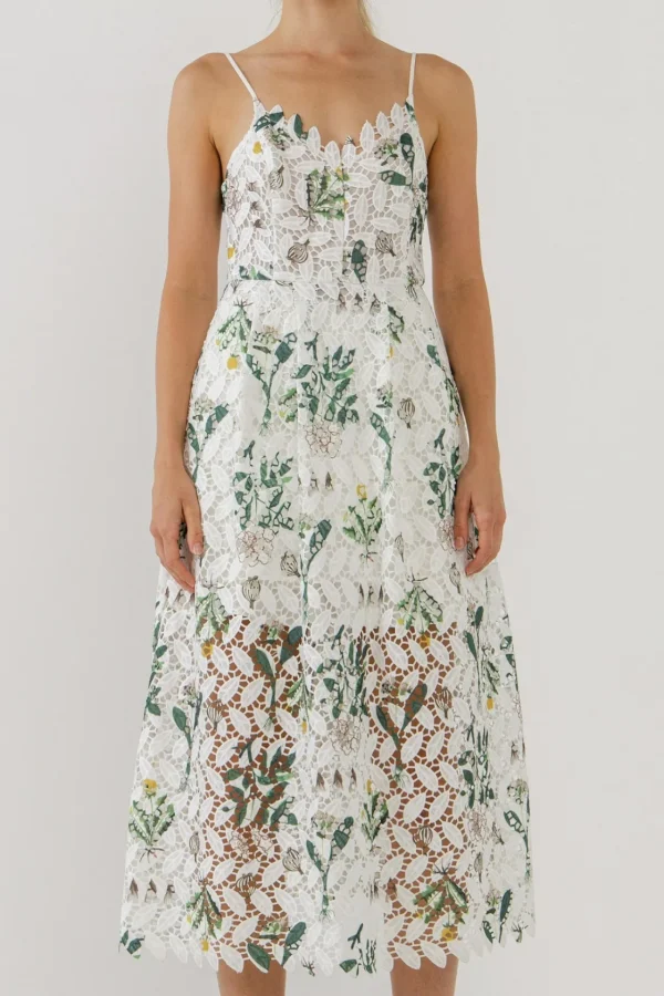 ENDLESS ROSE Lace Dresses | Tops*- Floral Printed Lace Midi Dress WHITEMULTI