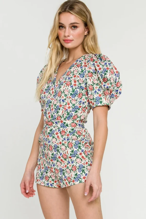 ENDLESS ROSE Tops*- Floral Print V-neck Top IVORYMULTI