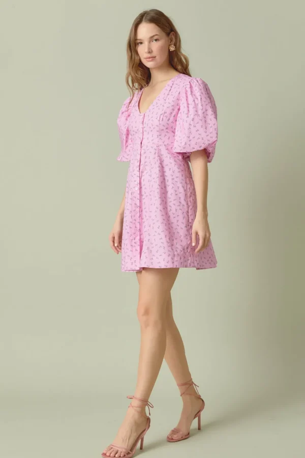 ENDLESS ROSE Tops*- Floral Print Mini Dress with Button Detail LILAC