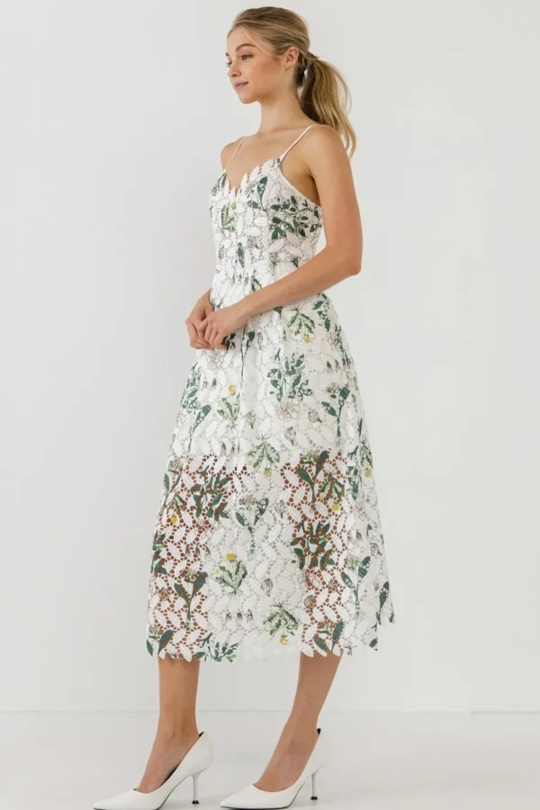 ENDLESS ROSE Lace Dresses | Tops*- Floral Printed Lace Midi Dress WHITEMULTI