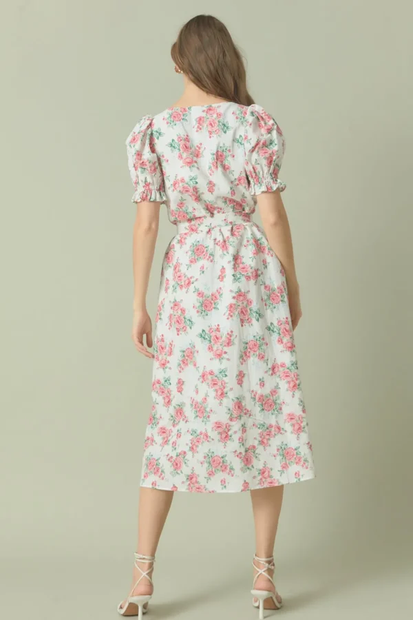 ENDLESS ROSE Tops*- Floral Print Linen Midi Dress IVORY