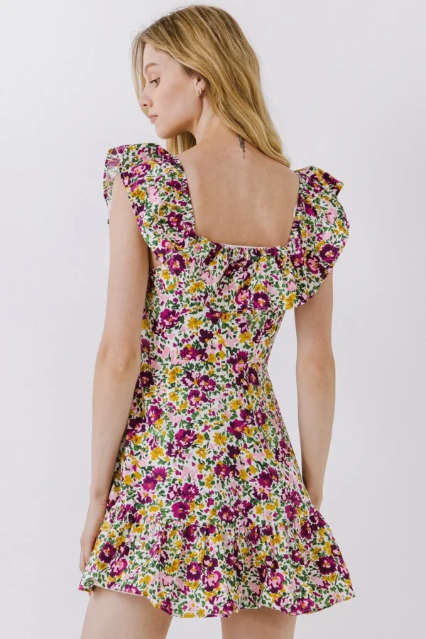 ENDLESS ROSE Tops*- Floral Print Ruffled Dress WHITEMULTI