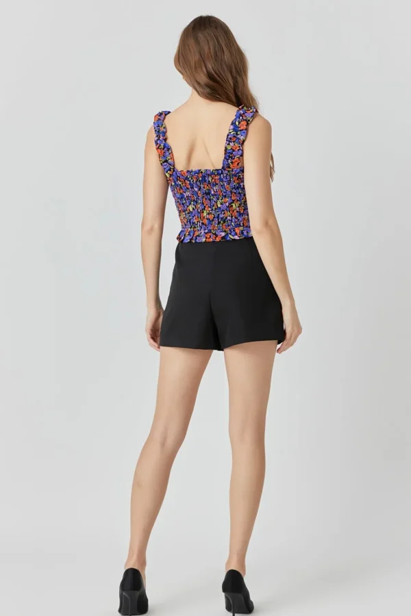 ENDLESS ROSE Tops*- Floral Print Smocked Top BLACKMULTI