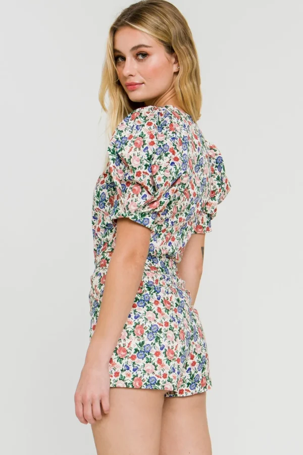 ENDLESS ROSE Tops*- Floral Print V-neck Top IVORYMULTI