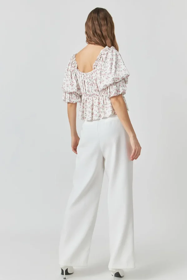 ENDLESS ROSE Tops*- Floral Print Satin Top IVORY/PINK