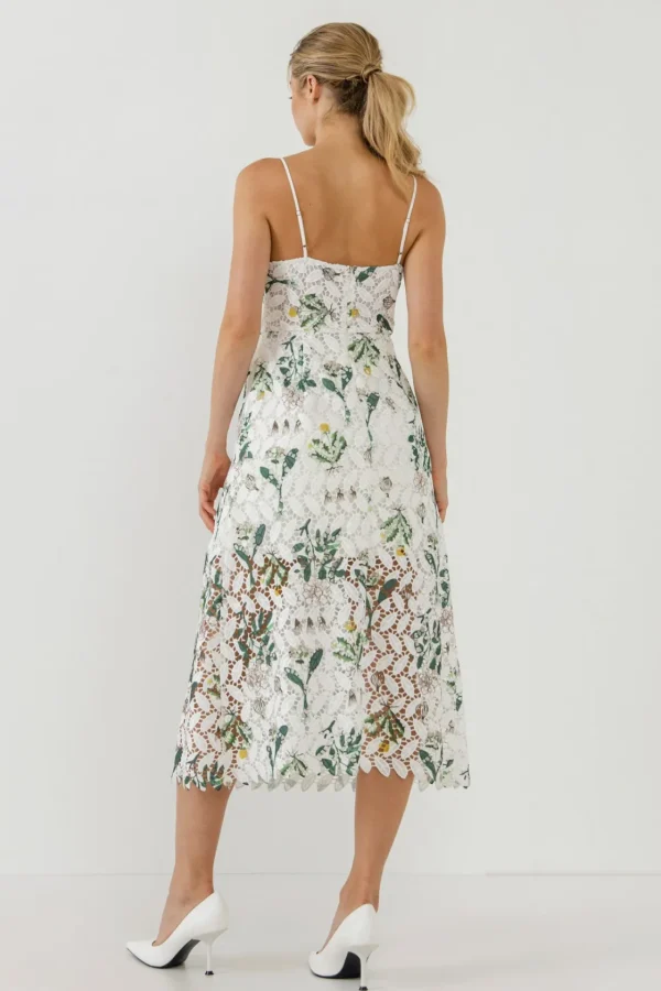 ENDLESS ROSE Lace Dresses | Tops*- Floral Printed Lace Midi Dress WHITEMULTI