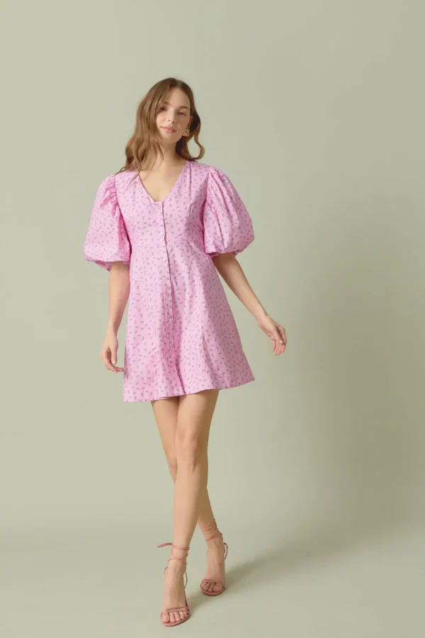 ENDLESS ROSE Tops*- Floral Print Mini Dress with Button Detail LILAC