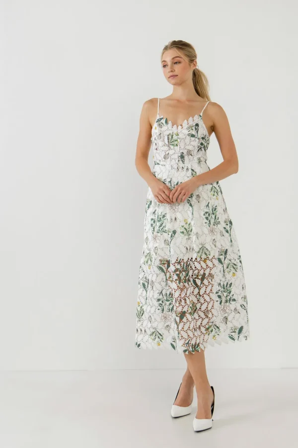 ENDLESS ROSE Lace Dresses | Tops*- Floral Printed Lace Midi Dress WHITEMULTI