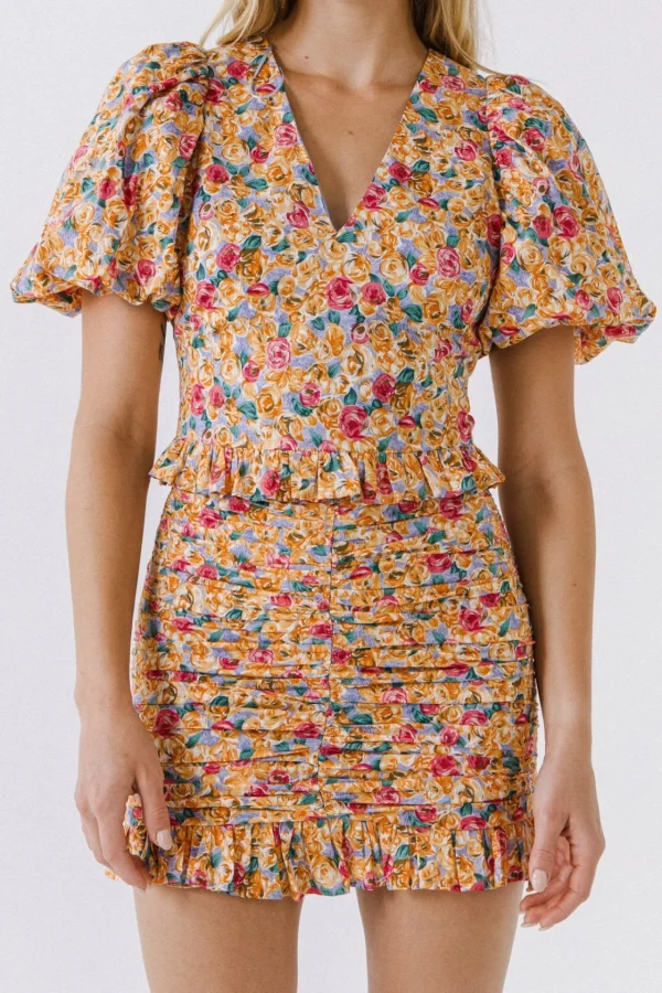 ENDLESS ROSE Tops*- Floral Puff Sleeve Top MULTI