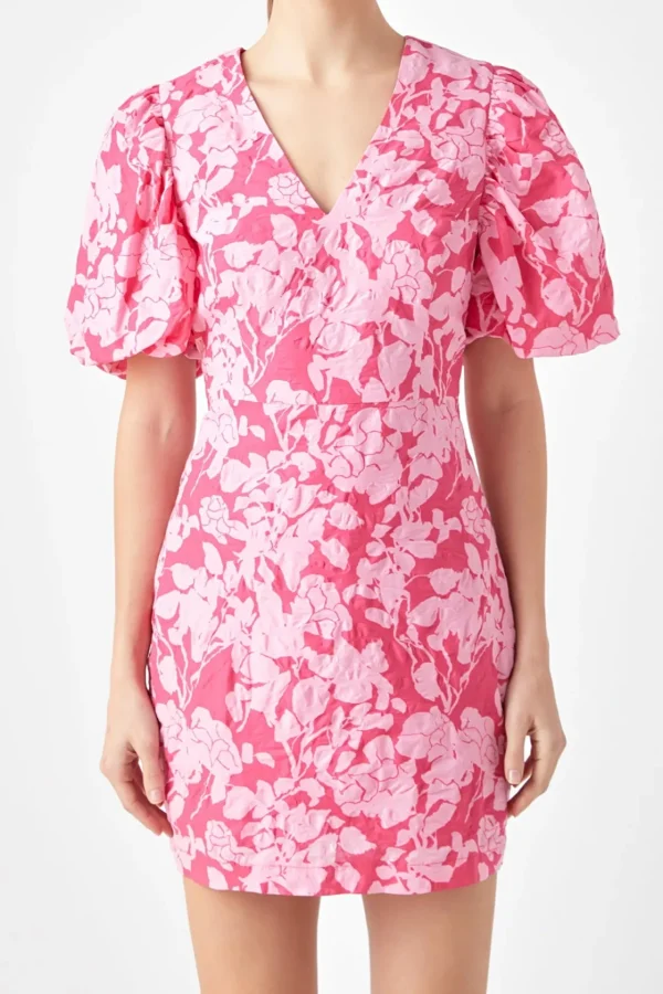 ENDLESS ROSE Floral Dresses | Tops*- Floral Puff Sleeve Mini Dress RED/PINK