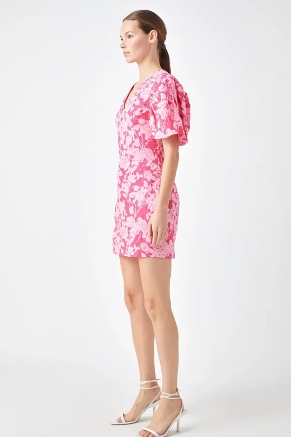 ENDLESS ROSE Floral Dresses | Tops*- Floral Puff Sleeve Mini Dress RED/PINK