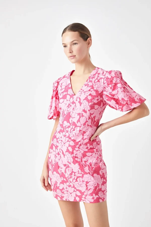 ENDLESS ROSE Floral Dresses | Tops*- Floral Puff Sleeve Mini Dress RED/PINK