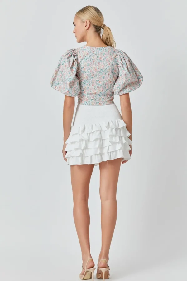 ENDLESS ROSE Tops*- Floral Puff Sleeve Cropped Top